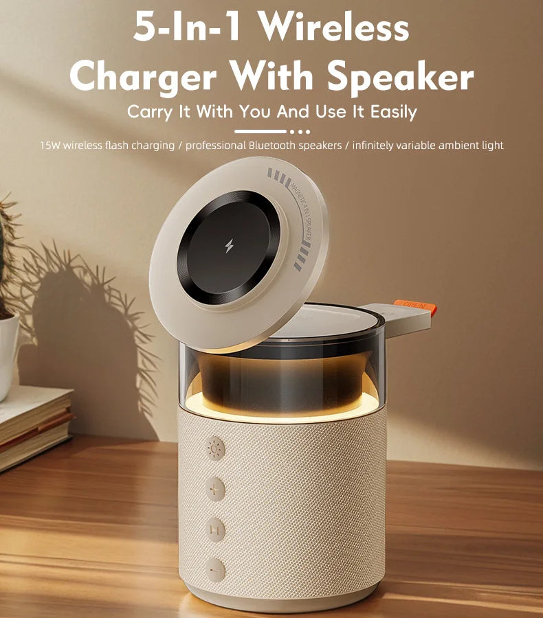 PowerHub Pro — 5-in-1 Magnetic Wireless Charging Station | Bluetooth Speaker + LED Night Light