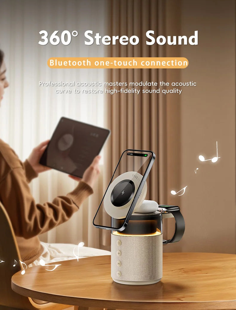 PowerHub Pro — 5-in-1 Magnetic Wireless Charging Station | Bluetooth Speaker + LED Night Light